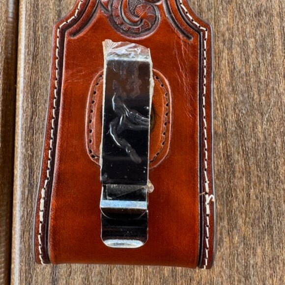 VINTAGE NACONA TOOLED LEATHER BELT CLIP CELL PHONE HOLDER - Picture 7 of 12